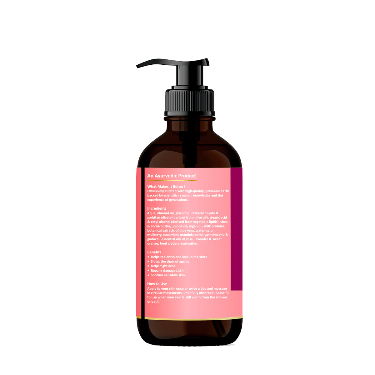 Watermelon + Mulberry Ayurvedic Moisturizing Lotion with Aloe Vera and Cucumber Extracts
