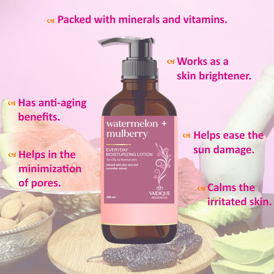Watermelon + Mulberry Ayurvedic Moisturizing Lotion with Aloe Vera and Cucumber Extracts
